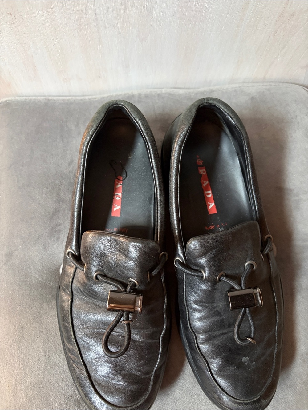 Prada Black Leather Women’s Slip-On Loafers with Metal Toggle